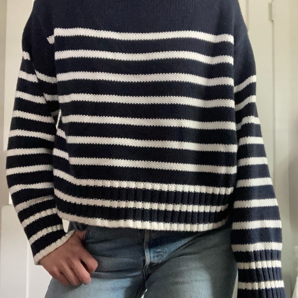 J. Crew Navy and Cream Striped Sweater